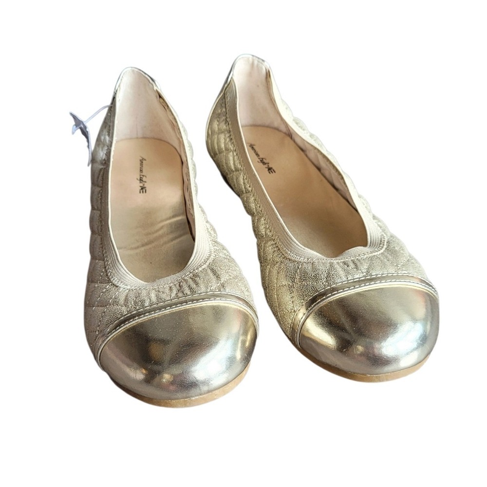 AMERICAN EAGLE 6 Gold Metallic Cap Toe Quilted Ballet Flat Women